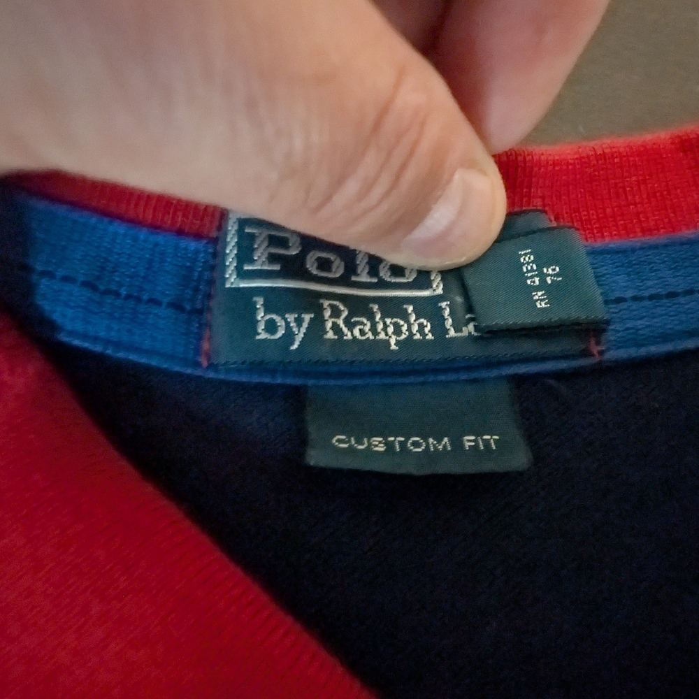 VTG Polo Ralph Lauren 2XL Custom Fit Polo Blue Crest Patch Metal Button - Picture 7 of 12